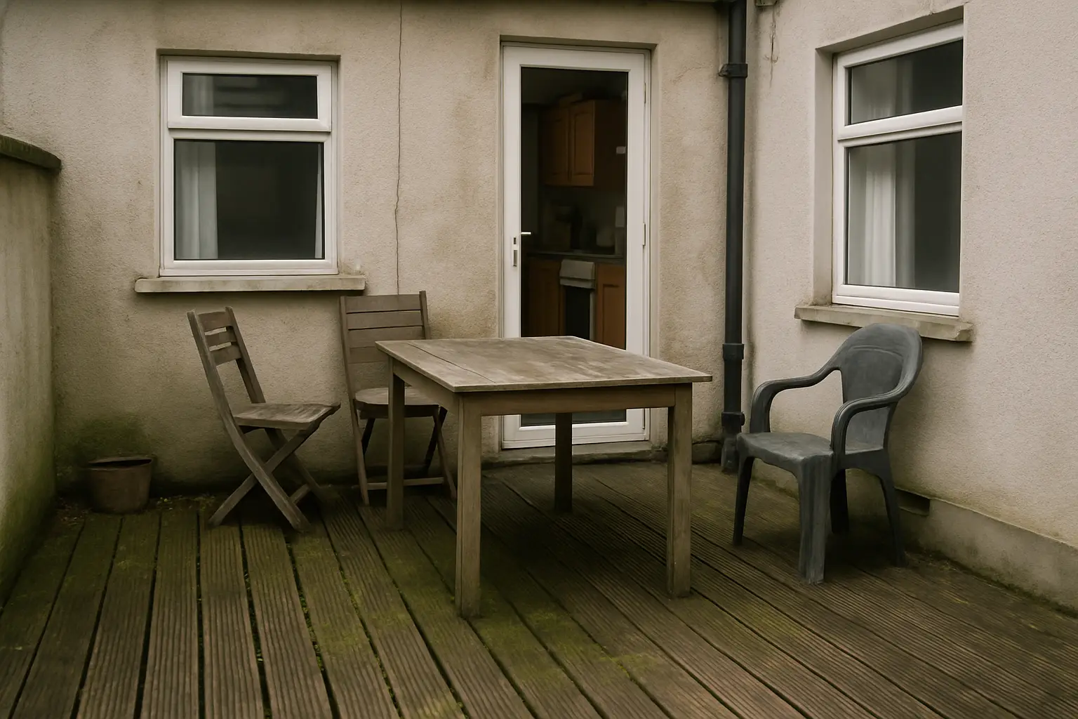 Photograph illustrating how to clean decking: timber and composite