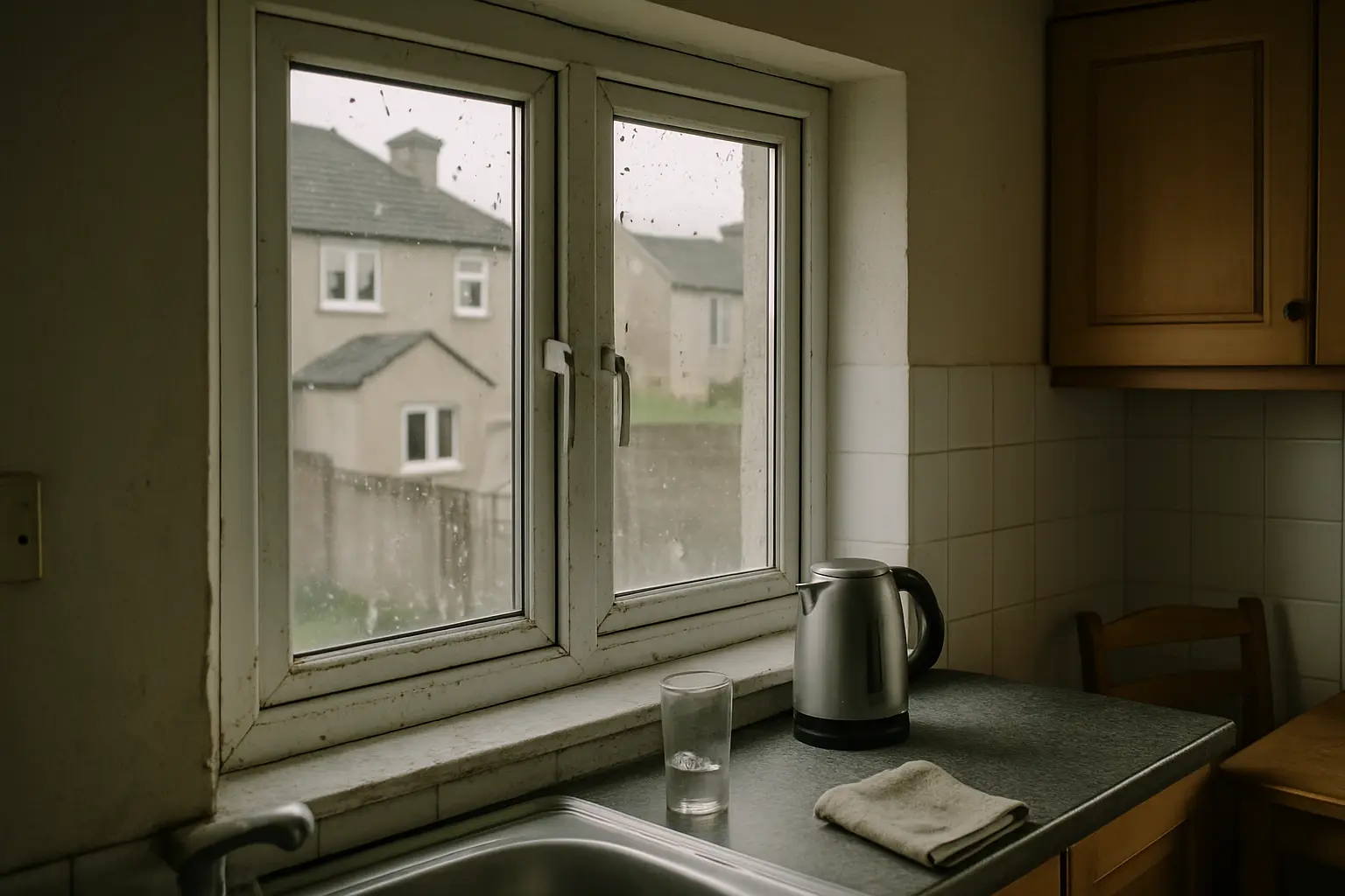 Photograph illustrating how to clean windows after building work