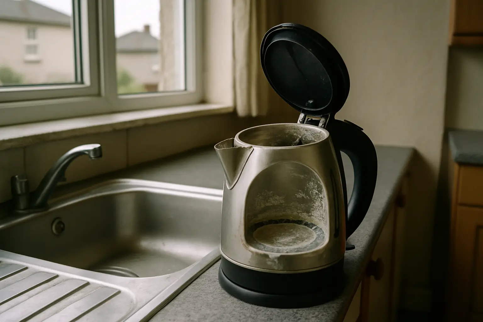 Photograph illustrating how to descale a kettle with vinegar or citric acid