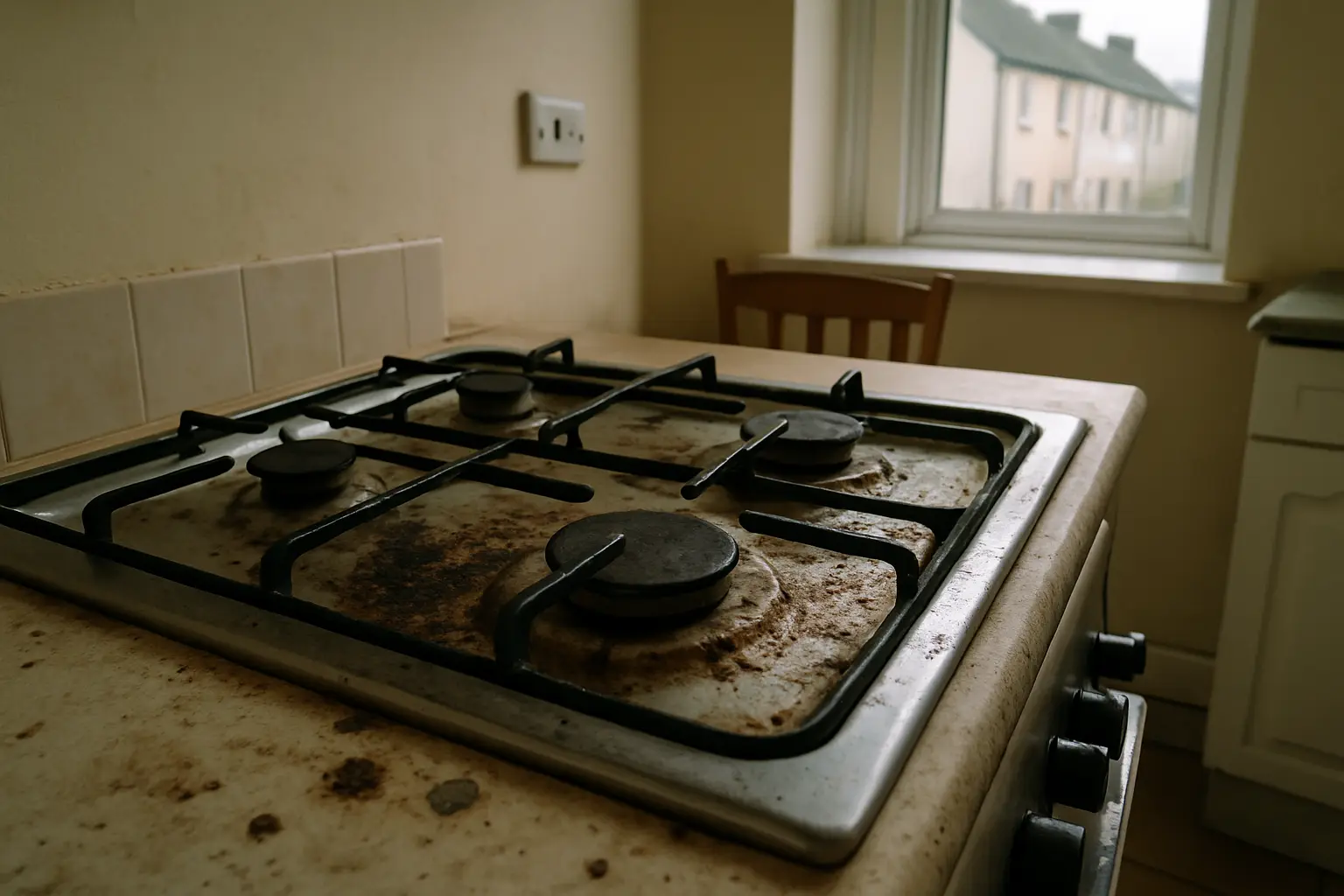 Photograph illustrating how to remove kitchen grease from surfaces